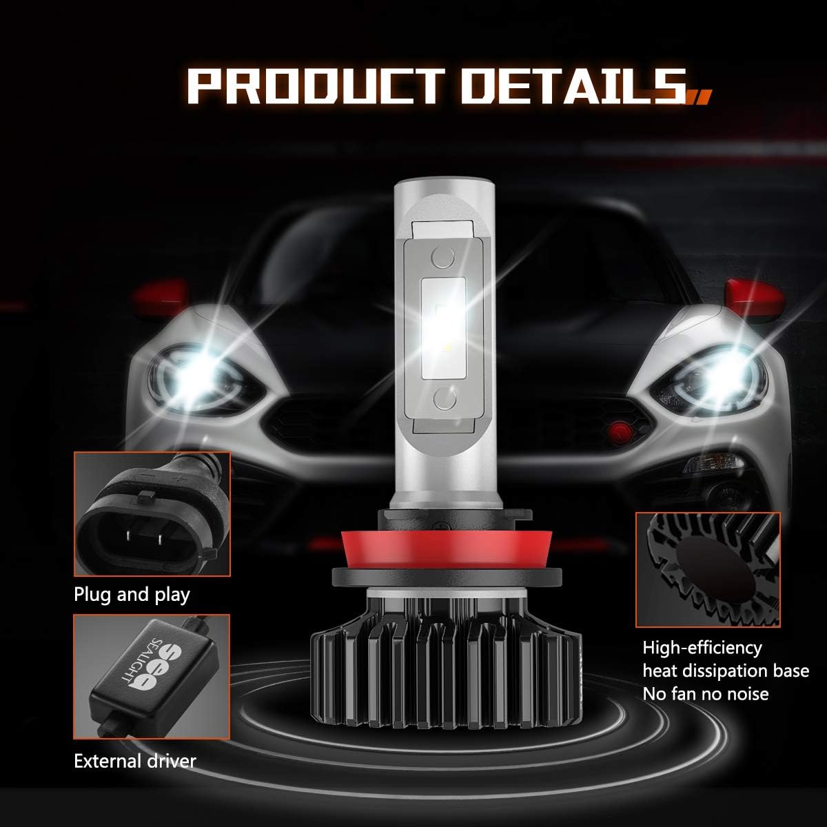 SEALIGHT 9005/HB3 H11/H9 LED Bulbs Combo Package CSP Chips 6000K Ice White