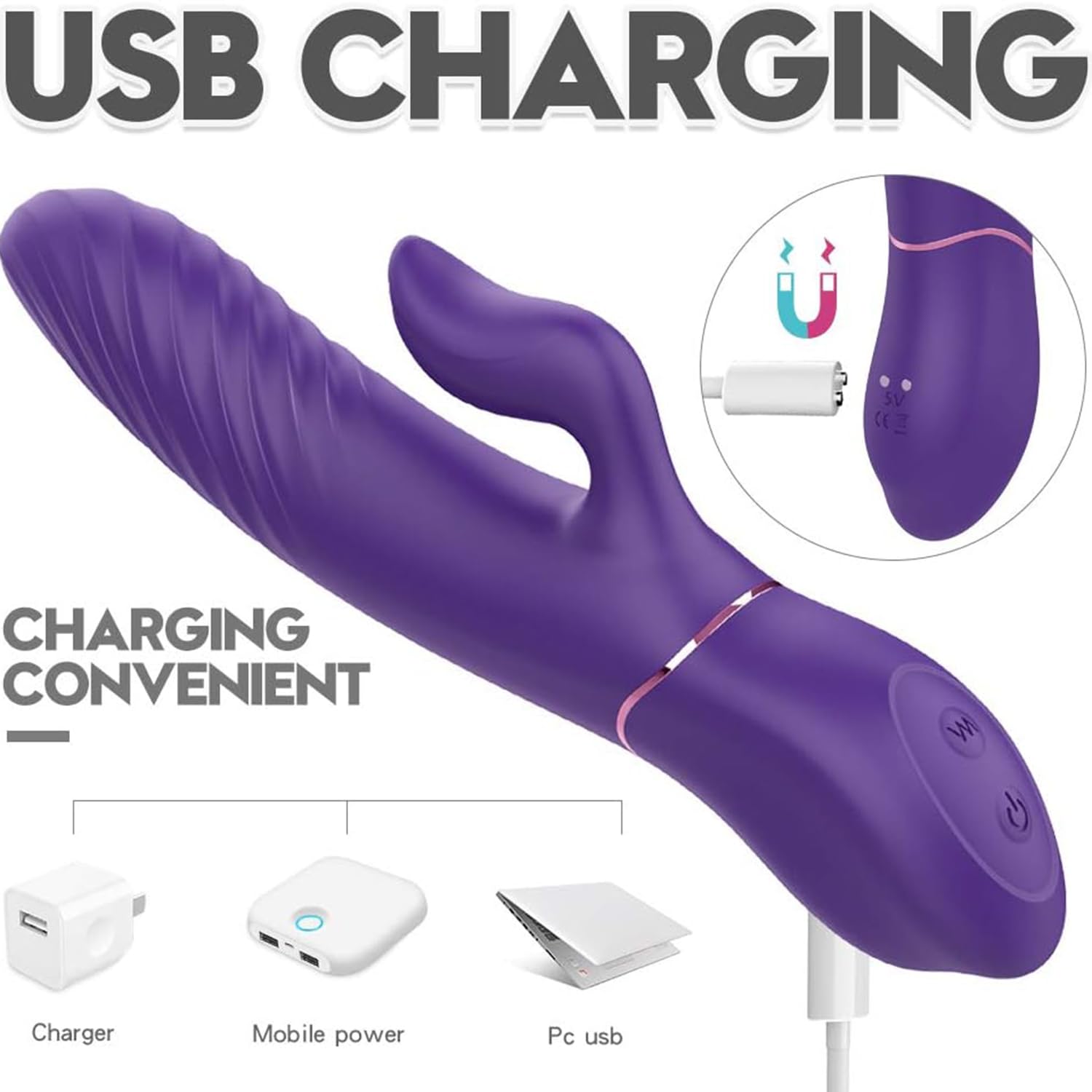 Generico Vibratore A Coniglio Per Il Punto G Con Funzione Riscaldante, 9 Modalità Di Vibrazione, Vibratore A Spinta, Stimolatore Clitorideo Ricaricabile Per Donne Adulte,A