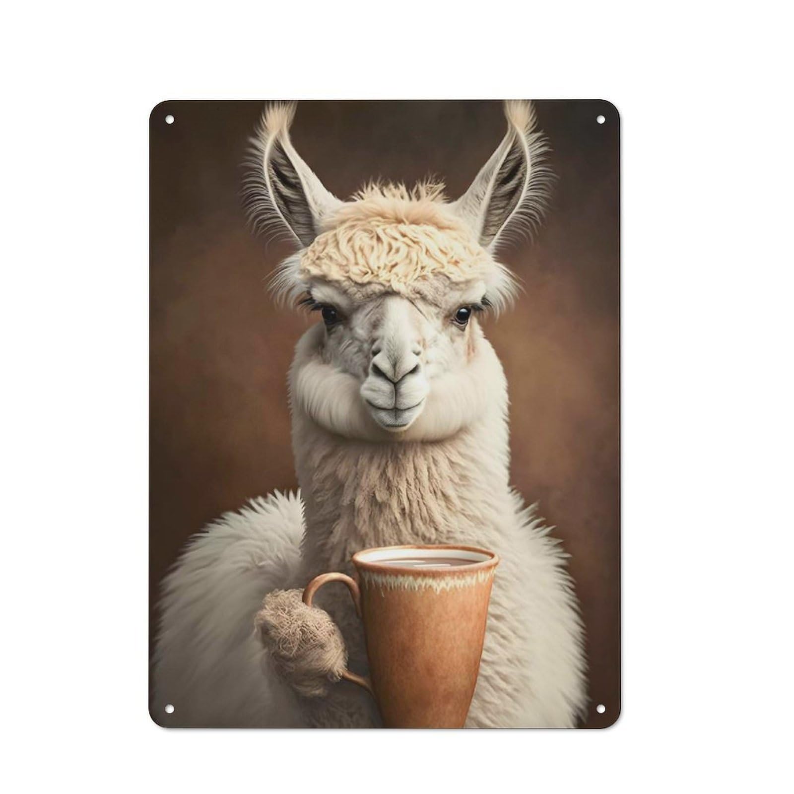 Junmoney Style Tin Wall Plaque 40X30cm With Coffee Llama For Hobby Room Or Studio, For Kitchen, Dining Room And Home Bar Wall Decor