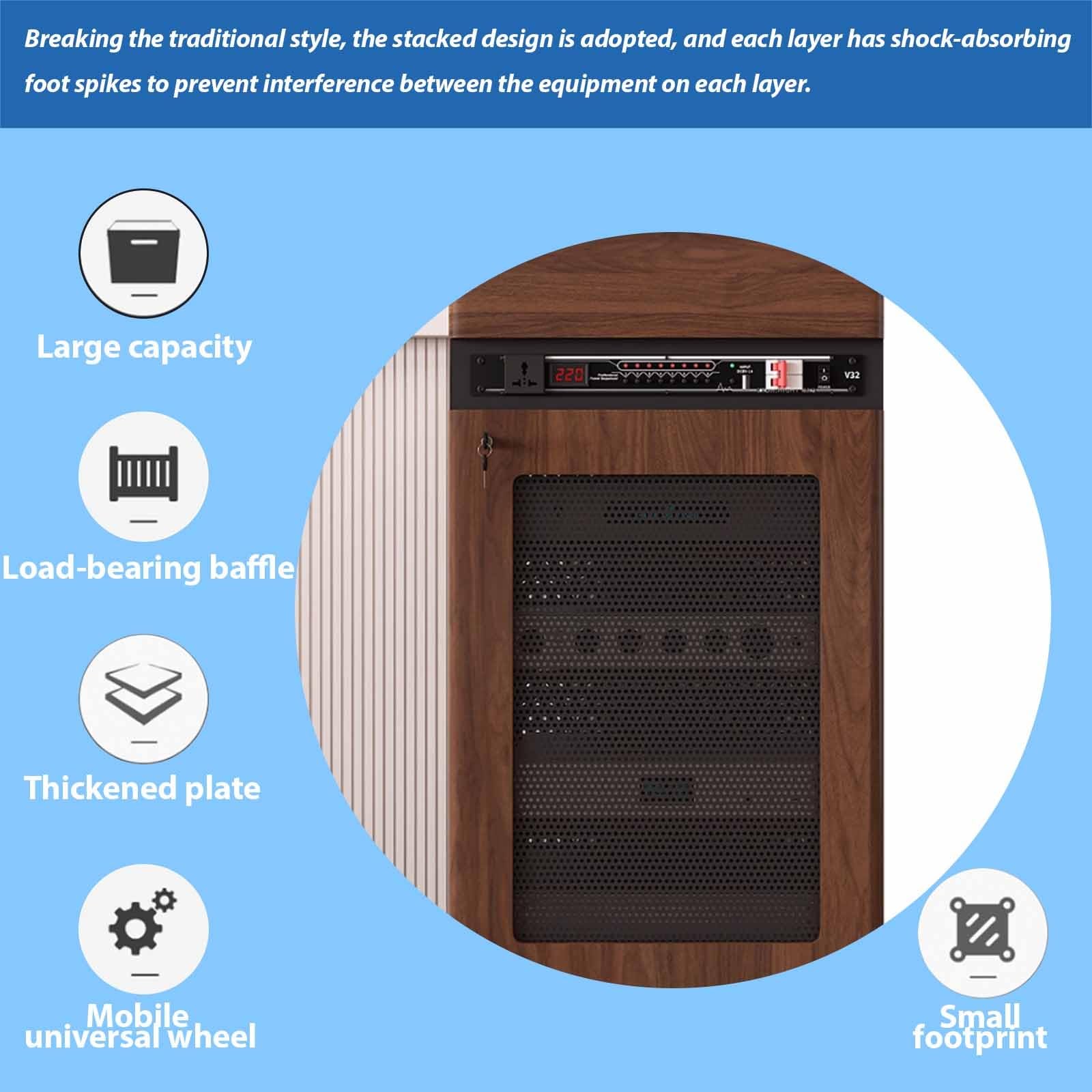 Armadietto per giradischi angolare in noce, supporto AV e supporto multimediale, moderno armadio stereo per dischi in vinile, altoparlanti e accessori (medie dimensioni)