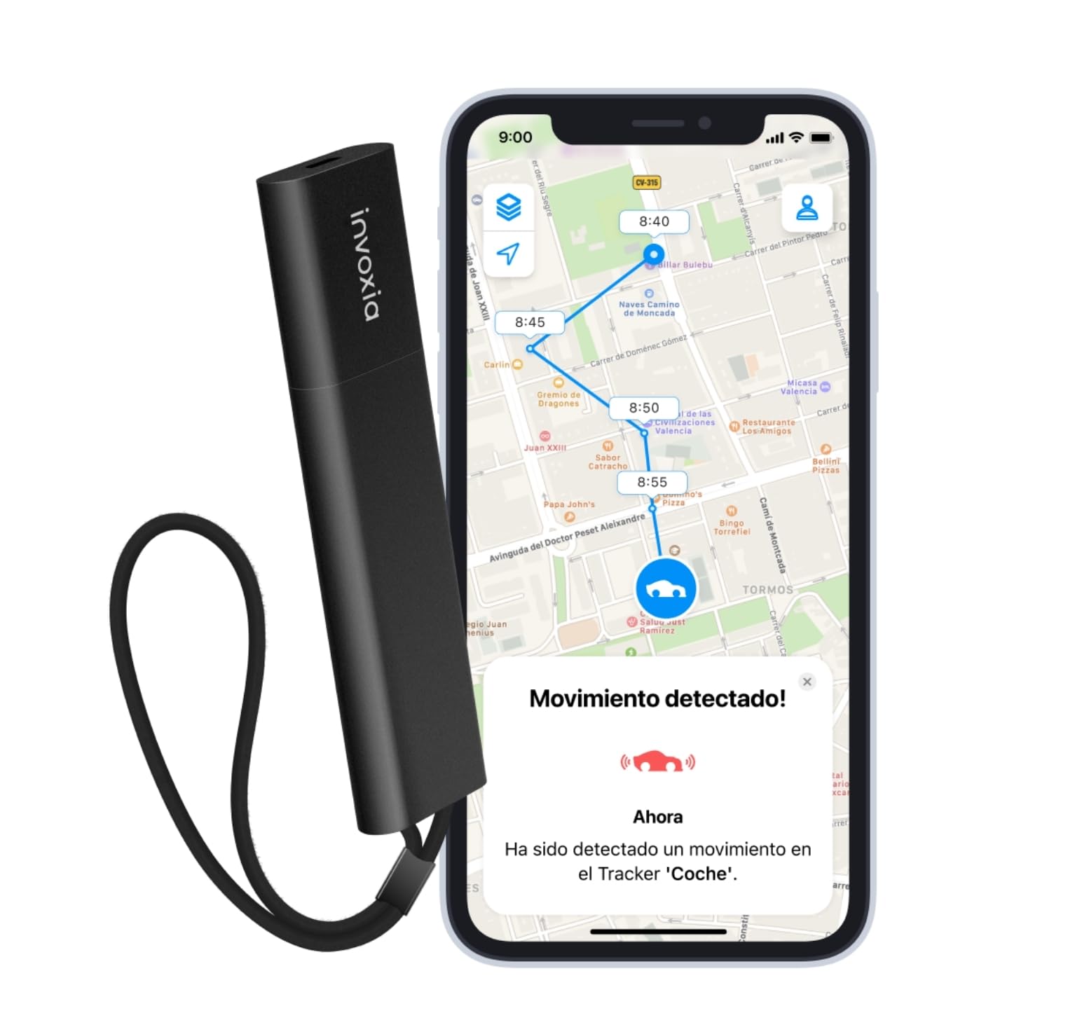 Tracker GPS Celular de Invoxia - para Vehículo, Auto, Motocicleta, Personas Mayores, Niños - hasta 4 Meses de duración de la batería - SIM y 1 año de Servicio de Datos incluidos - 4G y LTE-M