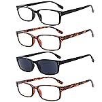 Kerecsen 4 Pack Reading Glasses for Men and Women with Spring Hinges, Lightweight Black Rectangular Readers Eyeglasses (2Tortoise 1Black 1Gray Lens, 0.50)