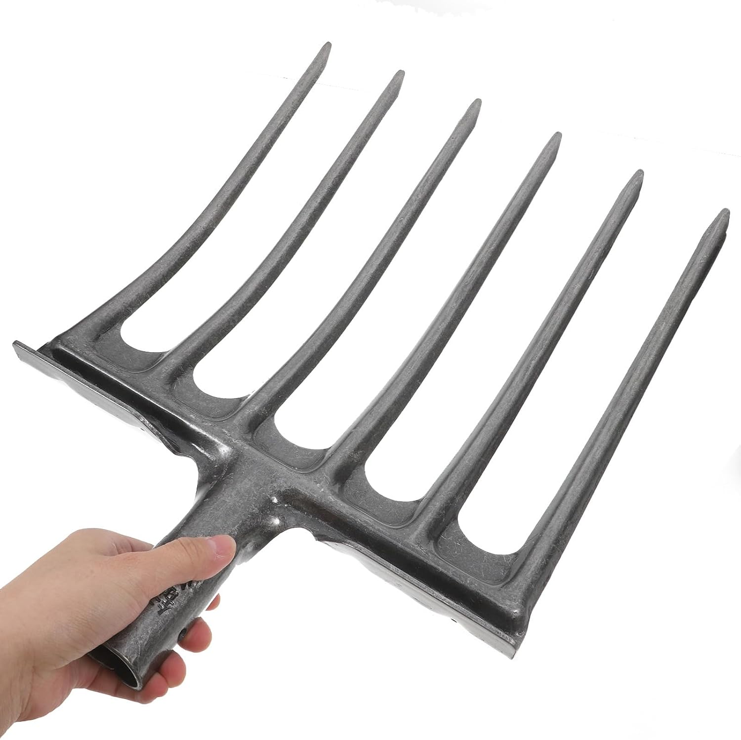 FRCOLOR Steel Agricultural Fork with 6 Tines for Soil Loosening and Field Cultivation, Heavy Duty Steel Plowing Fork Suitable for Gardening and Compost Turning, 1pcs Small Manual Hand Tool