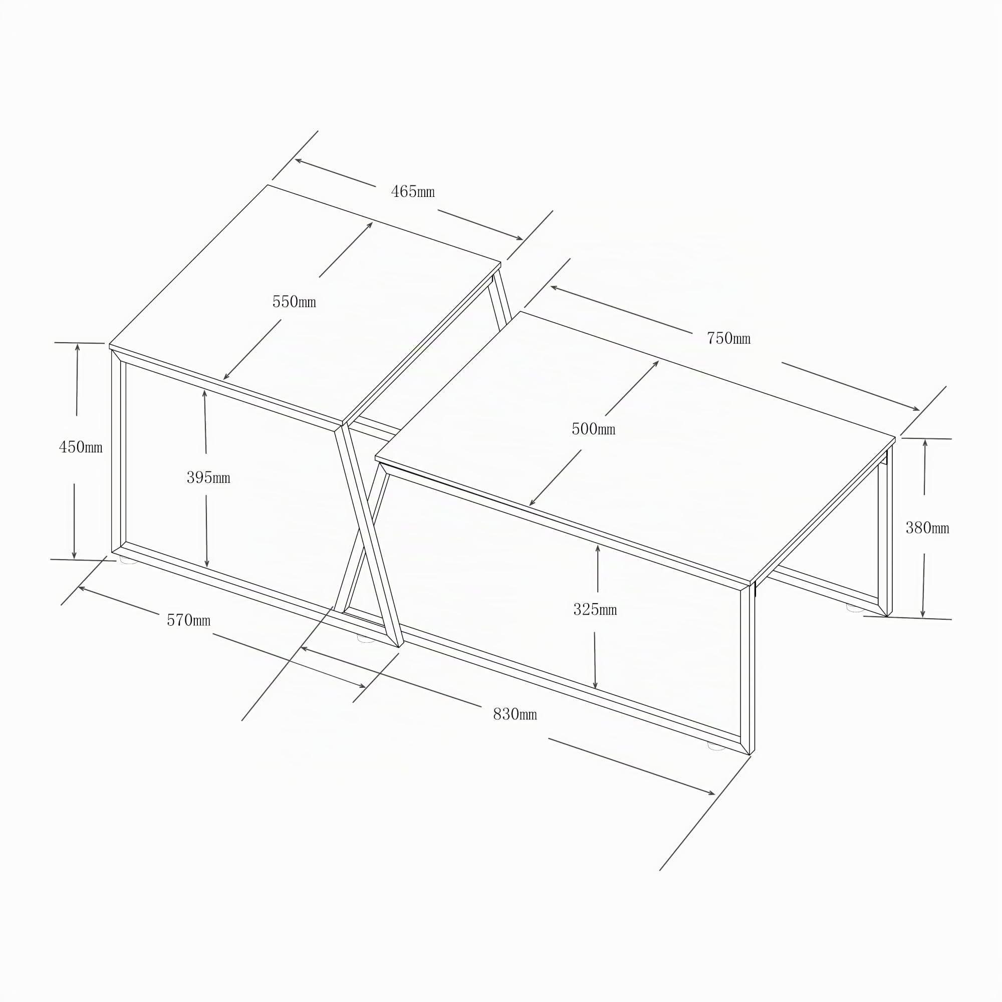 [en.casa] Juego de 2 Mesas Nido Hyllestad Set de 2 Mesas Auxiliares Rectangulares Mesas de Centro para Salón Oficina Estilo Industrial Acero Aglomerado - Negro/Efecto Hormigón