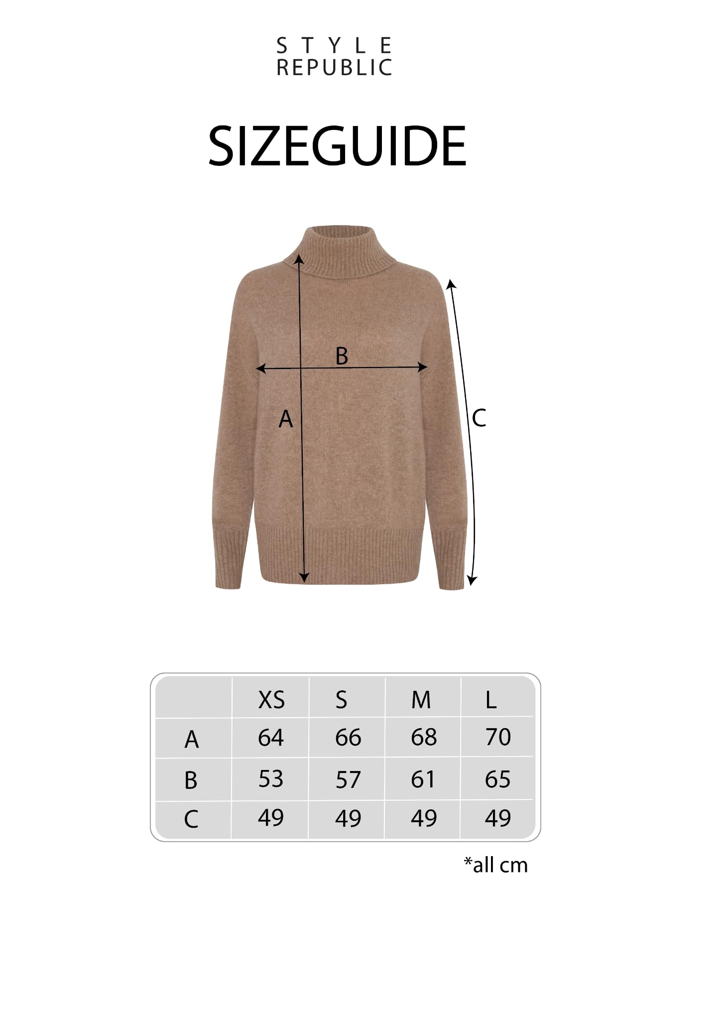 Style & Republic Damski sweter z golfem o kroju oversize, wykonany w 100% z kaszmiru, duży krój, stylowy sweter z dzianiny premium z kaszmirem na jesień i zimę