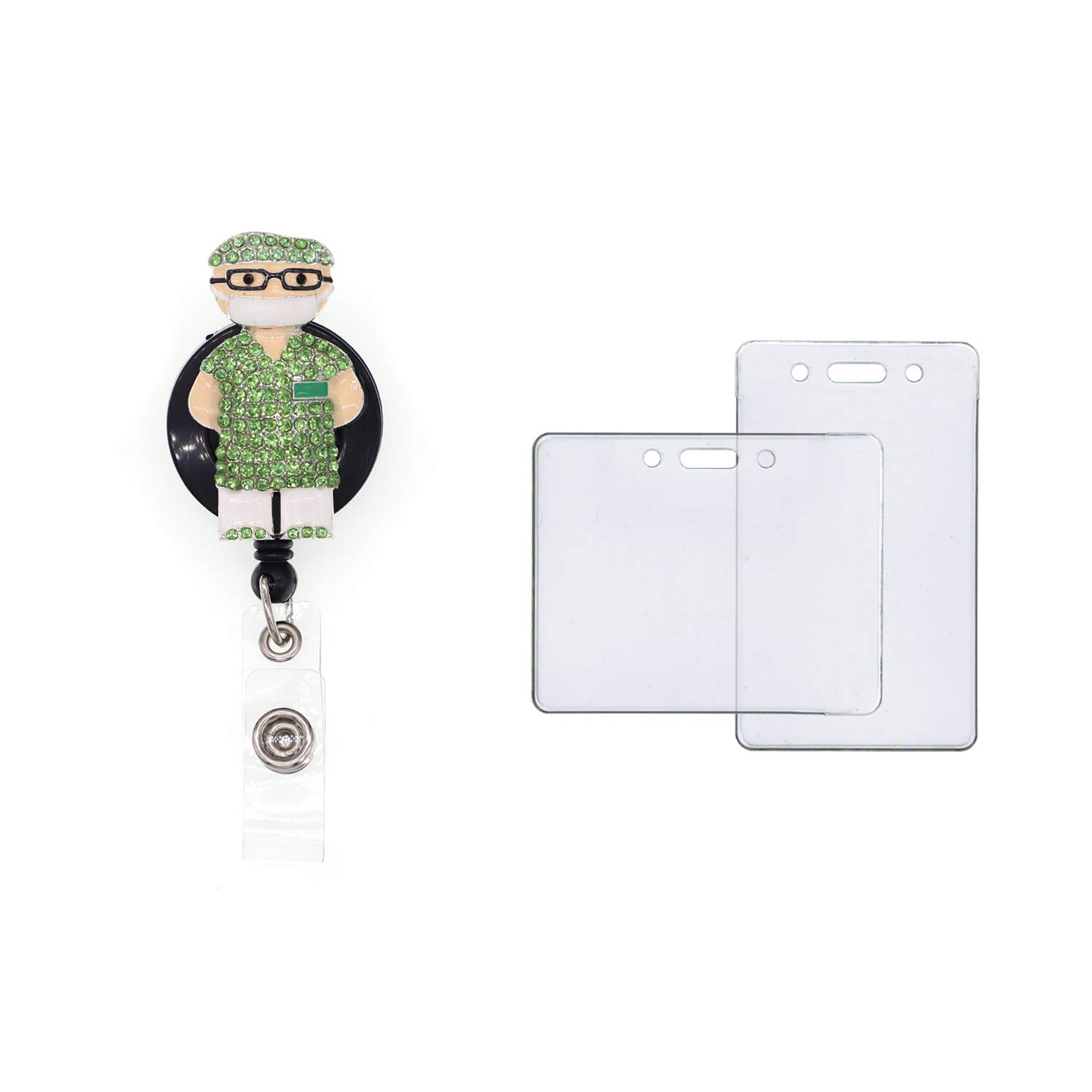 Kwik-Aid Medical Retractable Rhinestone Reel Clip with Clear ID Badge Holder for Nurse, Doctor, Hospital Employee. (Male Medic)