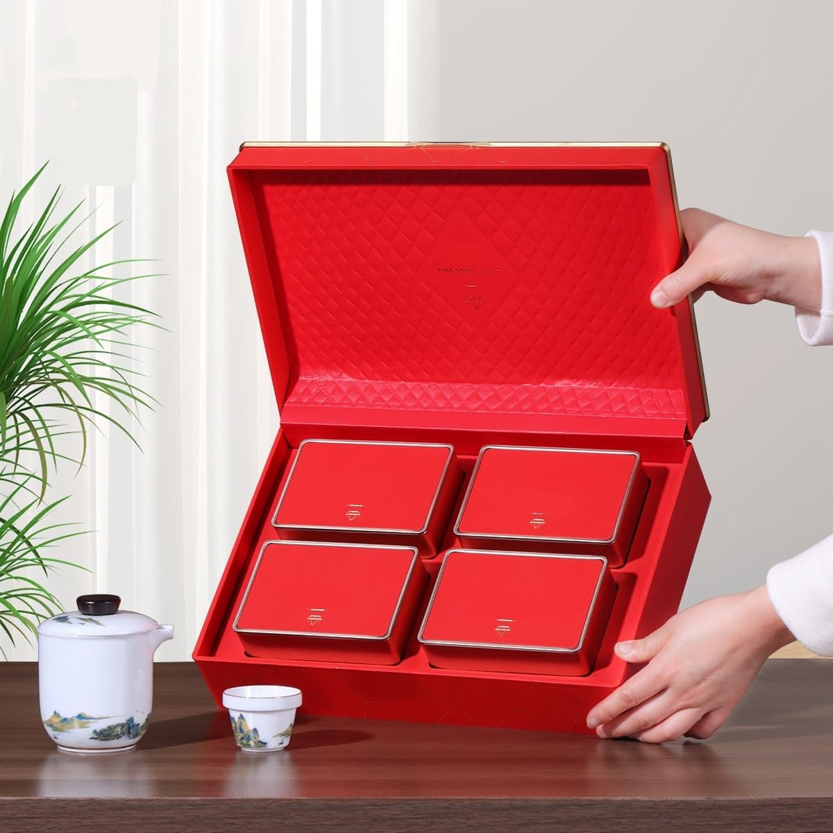 Bocaux Rangement Cuisine Conteneurs de Stockage thé en Vrac Boîtes métalliques scellées carrées Fer vides Service à Coffret Cadeau Quatre boîtes(A)