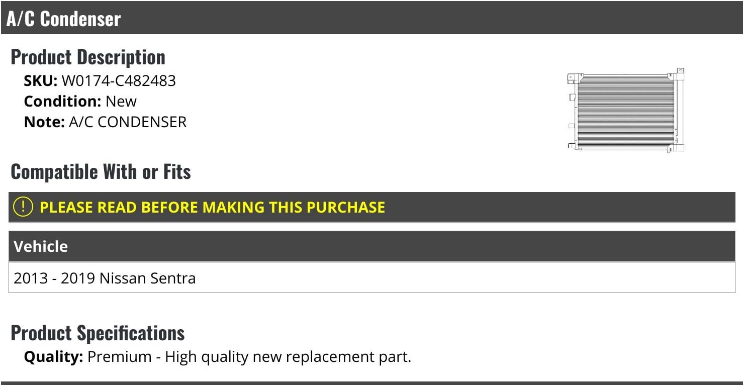 A/C Condenser - Compatible with 2013-2019 Nissan Sentra