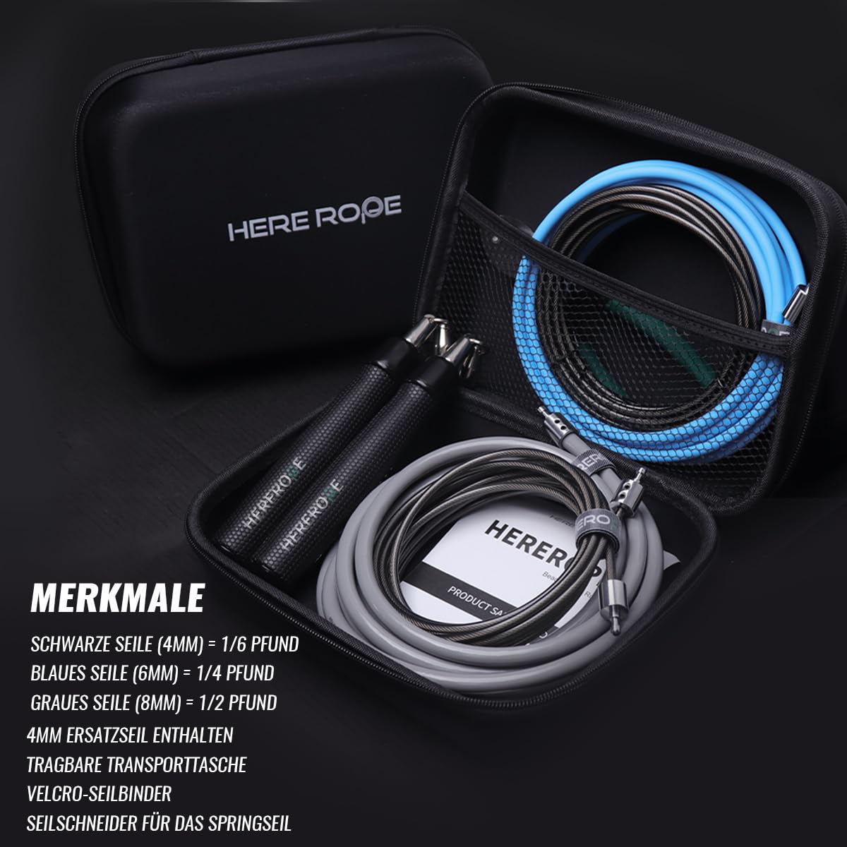 Hererope Corde à sauter lestée 3 en 1, poids interchangeables 0,6 kg, 0,6 kg, 0,6 kg, rotation à 360 degrés, longueur réglable, poignée ergonomique en cuir