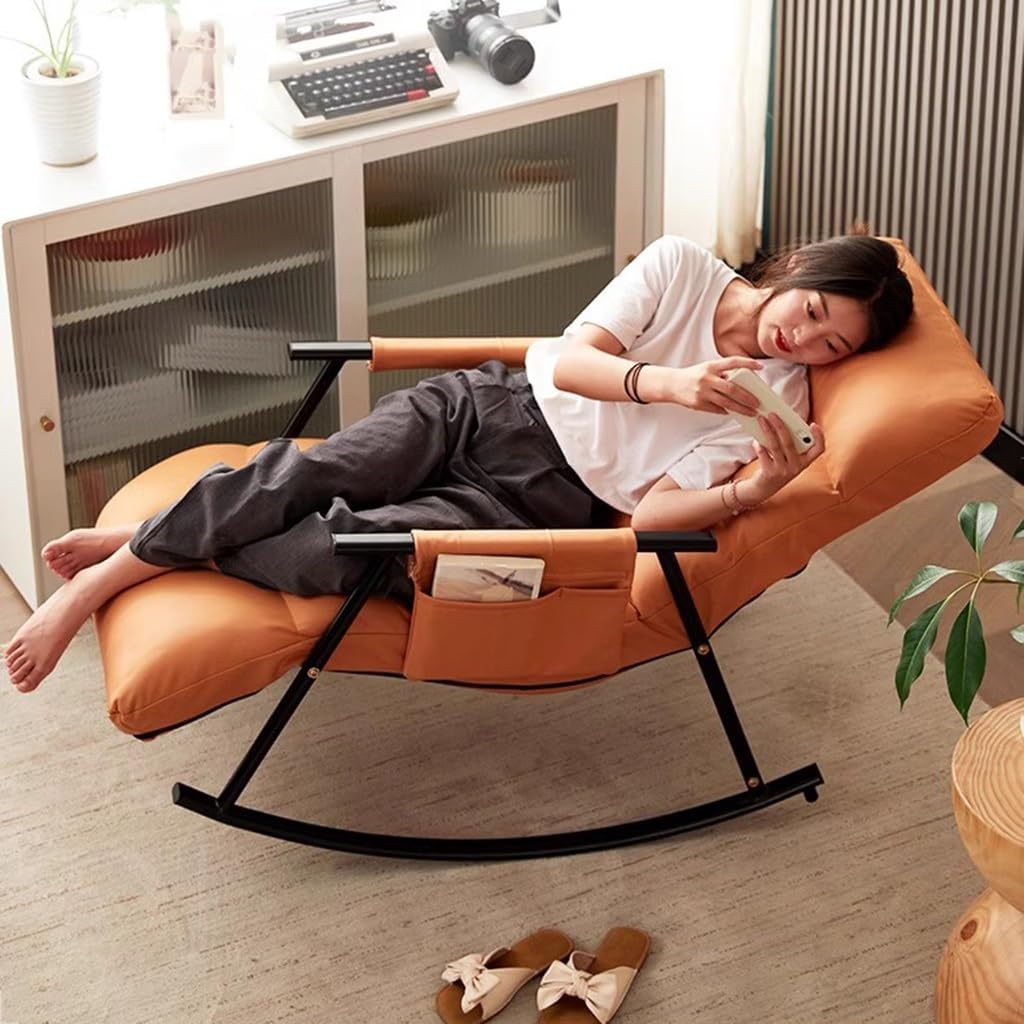 Indoor Rocking Chair Modern Armchair Nursery Glider Rocker with Side Pocket and Adjustable High Back,Comfy Recliner Lounge Sofa Chair Uplostered Accent Chair for Nursery (Color : Orange)