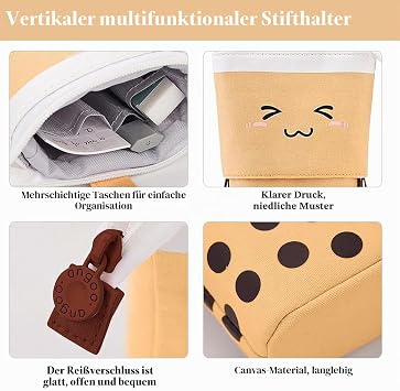 Pop Up Pen Box Makeup Bag Stand Up Bubble Tea Pen Holder Organizer Cosmetic Bag Kawaii Stationery (Brown)