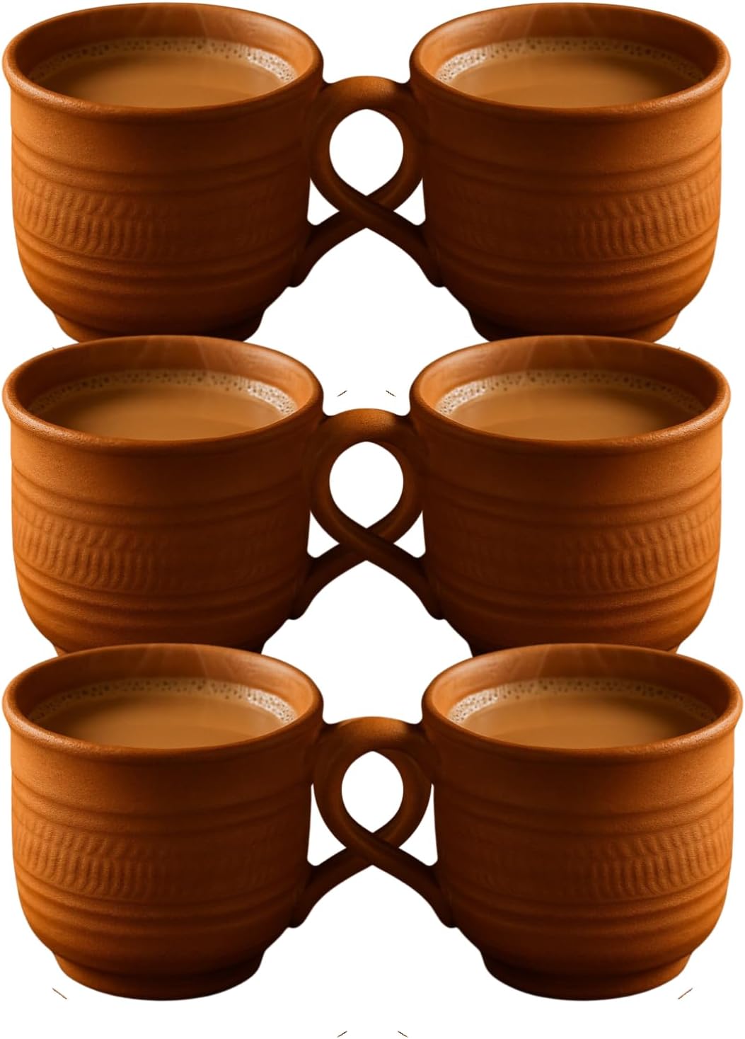 Clay Cups for Women & Men – Handcrafted Natural Terracotta Tumblers for Tea, coffee & water – Eco-Friendly Mitti Earthenware Mugs (Pack Of 6, Style 2)