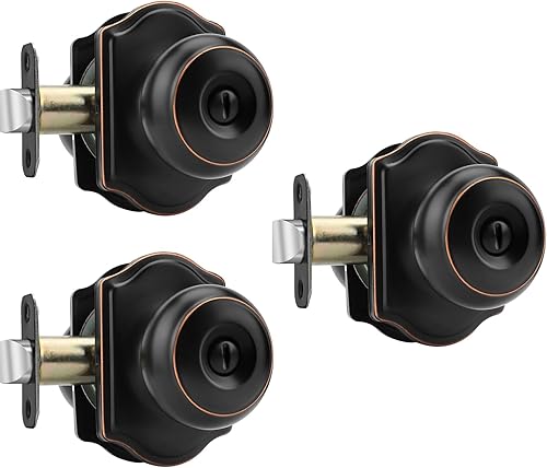 Miniatura 1 de Haidms Paquete de 3 pomos de puerta de bronce aceitado para interiores, pomos de puerta interior de privacidad para dormitorio o baño, accesorios