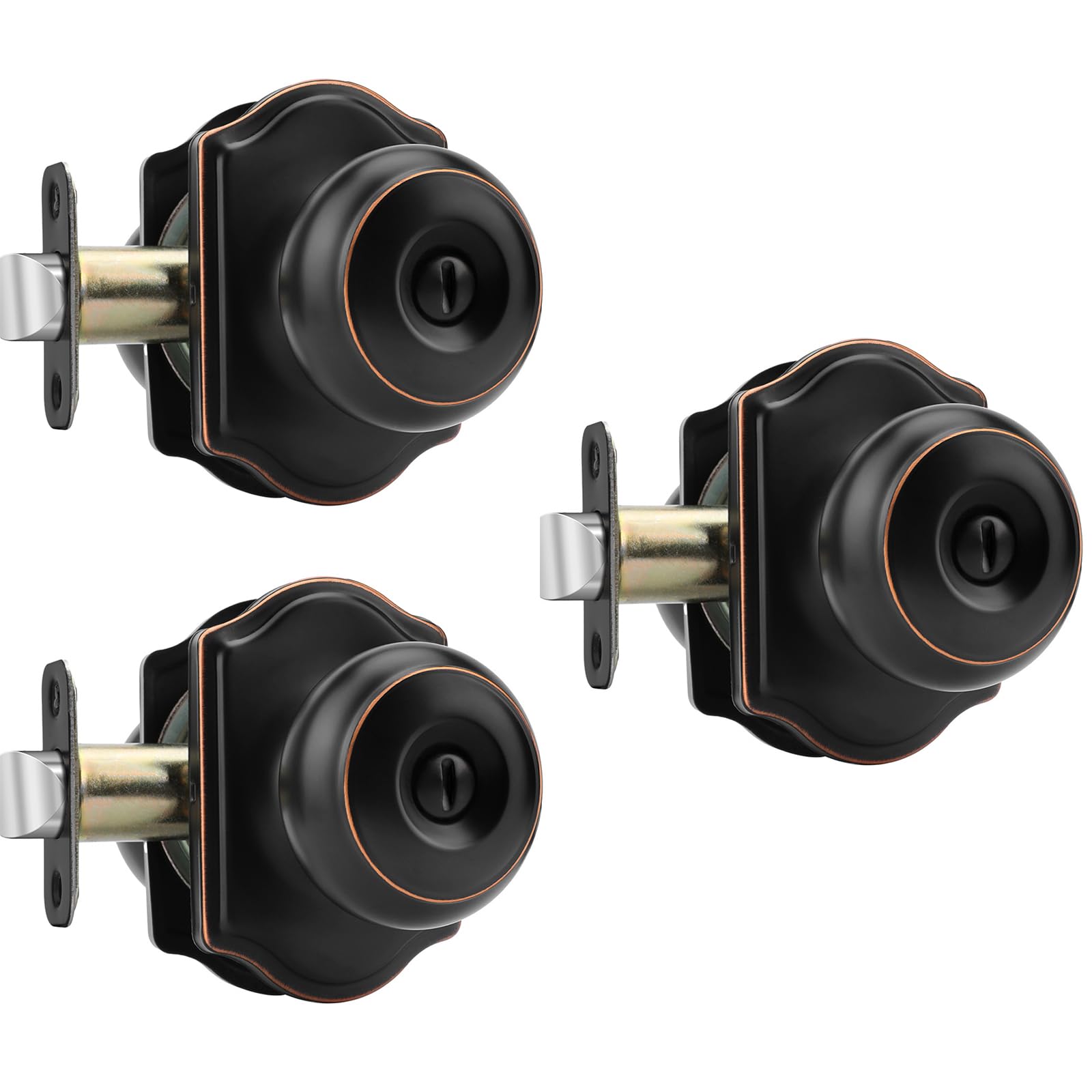 Boutons de porte en bronze huilé Haidms (lot de 3) forme ronde classique pour chambre et bain