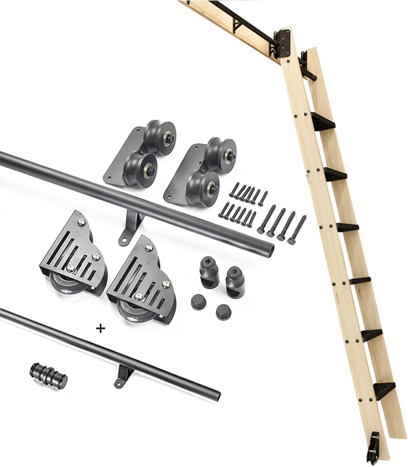 Rolling Ladder Sliding Track Hardware 3.3ft-20ft Rolling Library Ladder Hardware Kit with Floor Roller Wheels for Home Loft Office (No Ladder) (Size : 3.3ft/100cm Track Kit)