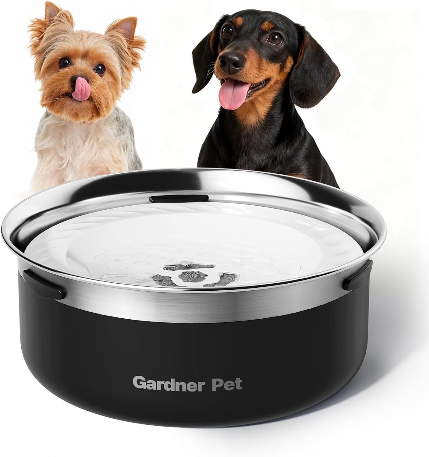 Gardner Pet Cuenco Agua Perro Antigoteo, 2L Cuenco para Perros de Acero Inoxidable a Prueba de Derrames, Antiatranque para Perros de Tamaño Grande, Adecuado para Interior y Exterior, Negro