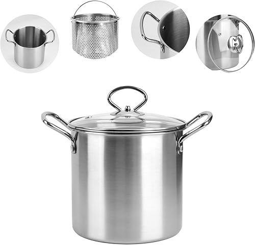 Miniatura 4 de Olla freidora profunda de 3.5L con desagüe para goteo de aceite, olla freidora de acero inoxidable con tapa y cesta, olla para freír en profundidad
