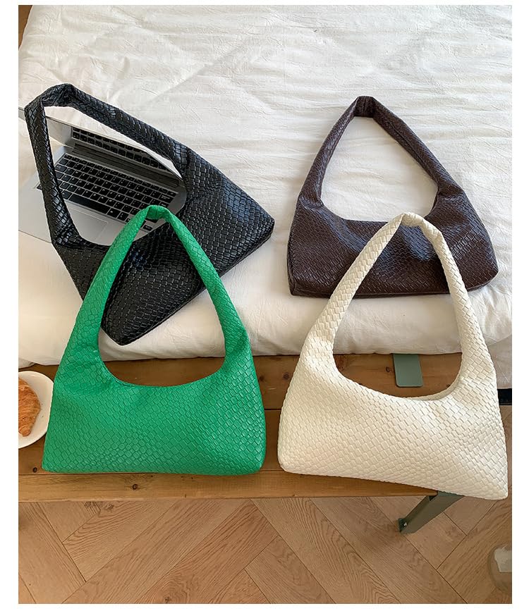 Vintage Woven Shoulder Bag for Women - Soft PU Leather Crossbody Bags with Adjustable Strap, Spacious Tote (Beige)4