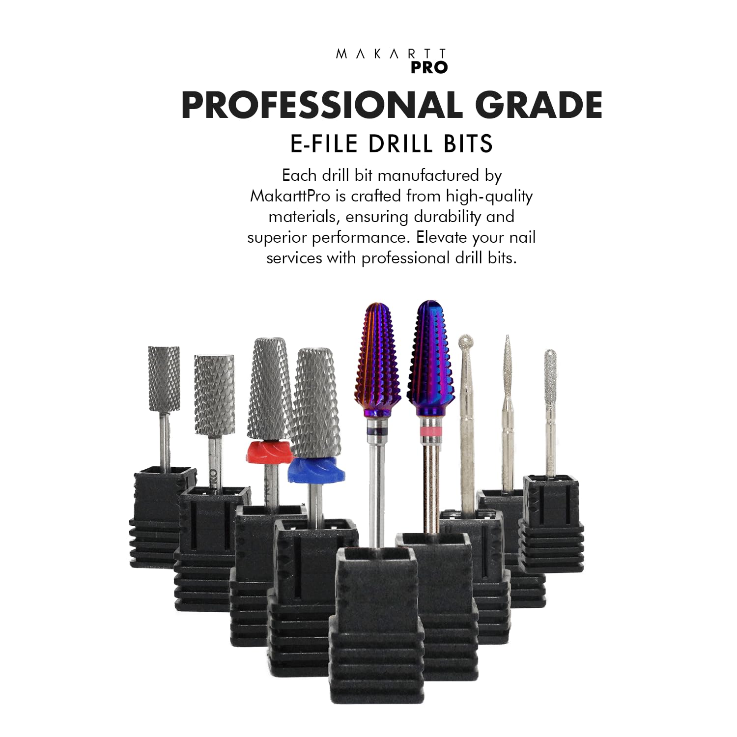 MakarttPro Professionelle E-File Nagelbohrer Wolframkarbid Diamant Prep 5-in-1 Bits für professionelle Nageltechniker (Tornado-Bohrer, grob)