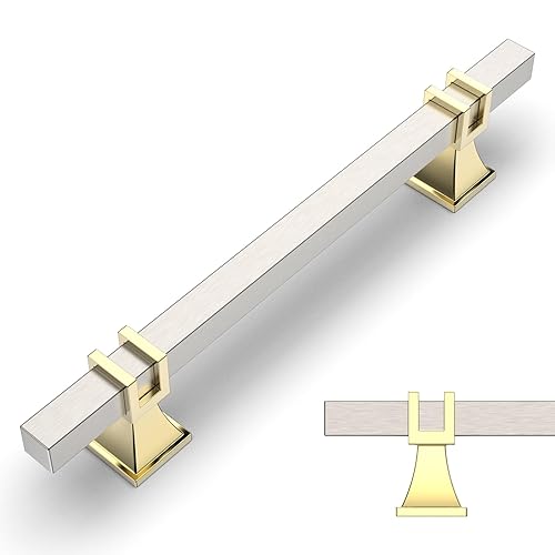 Amerdeco 10 Pack Brushed Satin Nickel and Gold Cabinet Pulls