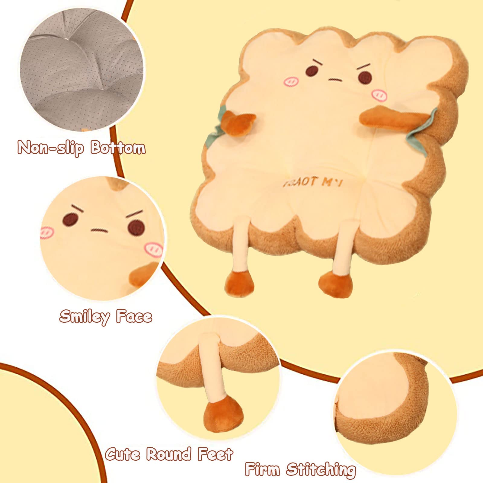 Toast pluche stoel kussen leuke stoel kussen gesneden brood kussen cartoon stoel kussens brood vloer kussens Home Bed Kawaii kamer decor kussen stoel kussen (Angry (Pack of 1