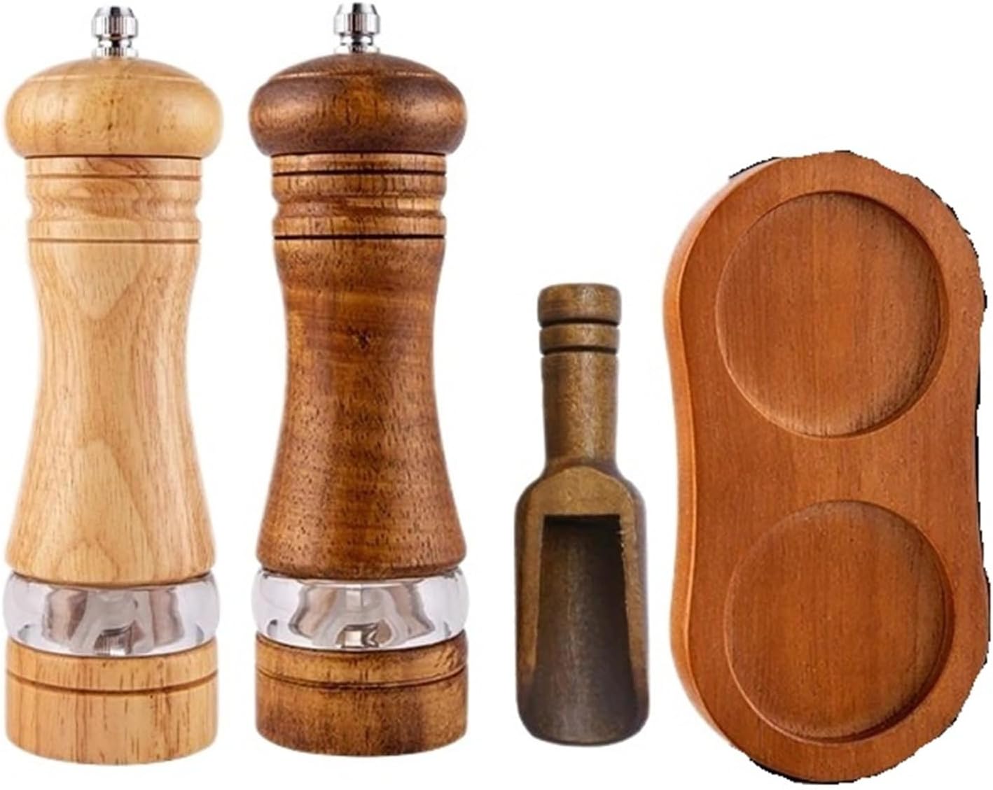 Wood Salt And Pepper Mills Set Classic Manual Spice Grinder Refillable Mill Sets With Tray Oak Shakers JT552