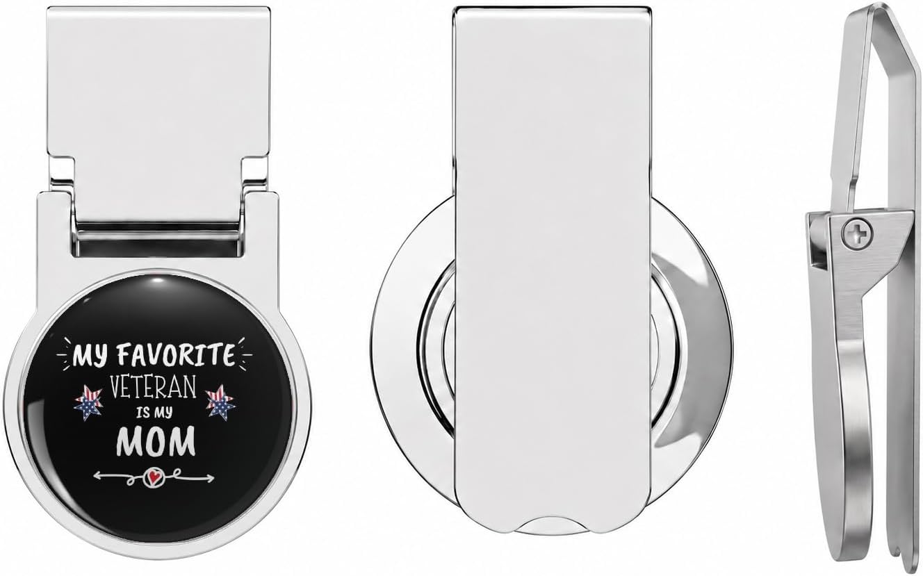 MY FAVORITE VETERAN IS MY MOM moms Day Shirt Gift Ideas for Grandma mom momy Premium Stainless Steel Money Clip for Men - Slim Front Pocket Wallet