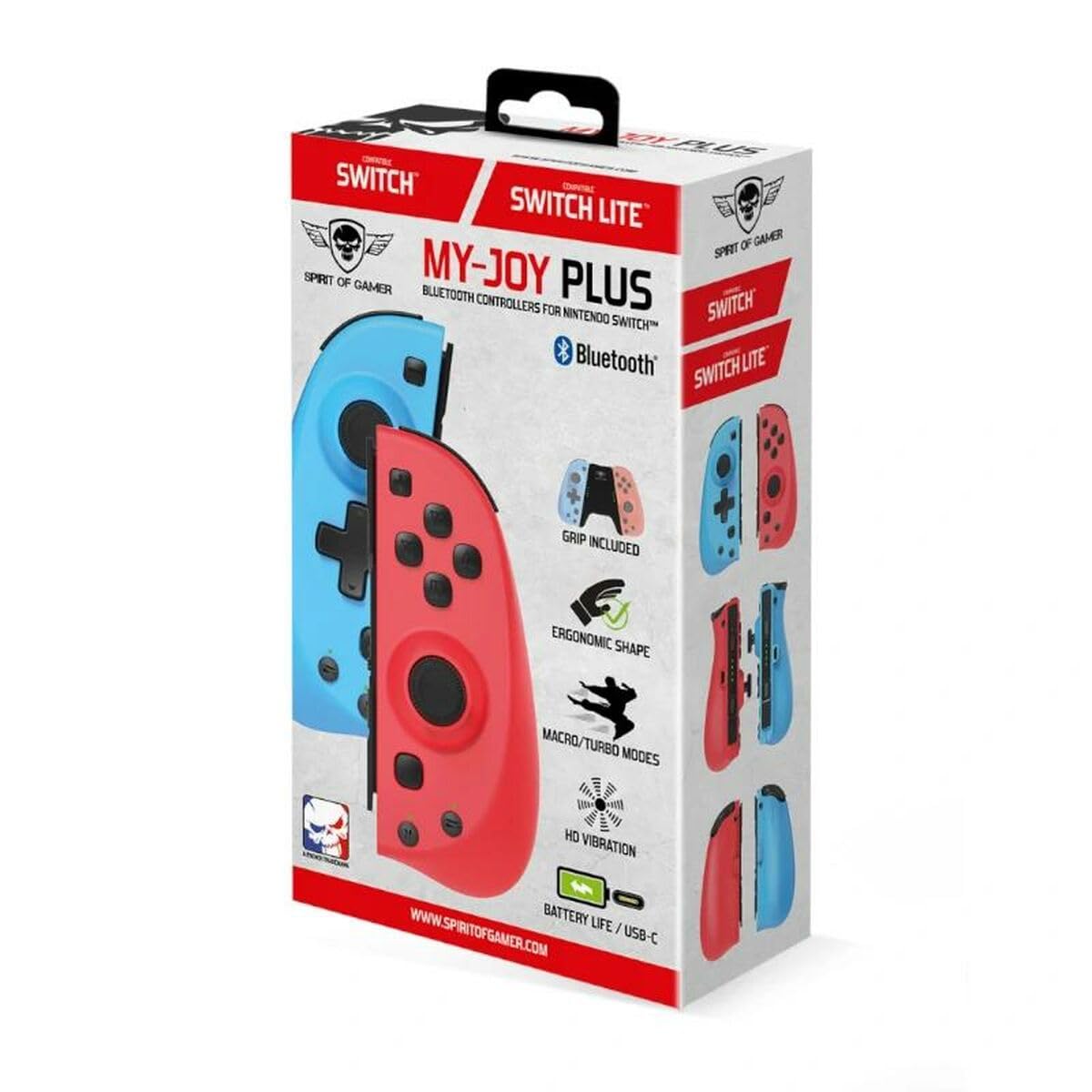 Spirit Of Gamer – MY-JOY PLUS - Manettes Switch 1, 2 & Lite Bluetooth – Sans Fil – Support Inclus – Autonomie 20 Heures* – 2 Câbles USB-C Fournis