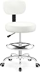 Brick Attic Drafting Chair with Backrest – Adjustable Foot Rest Rolling Stool with Wheels, PU Leather Swivel Stool for Office Spa Studio Lab Counter Salon Home Work Bar Kitchen Shop(Black)