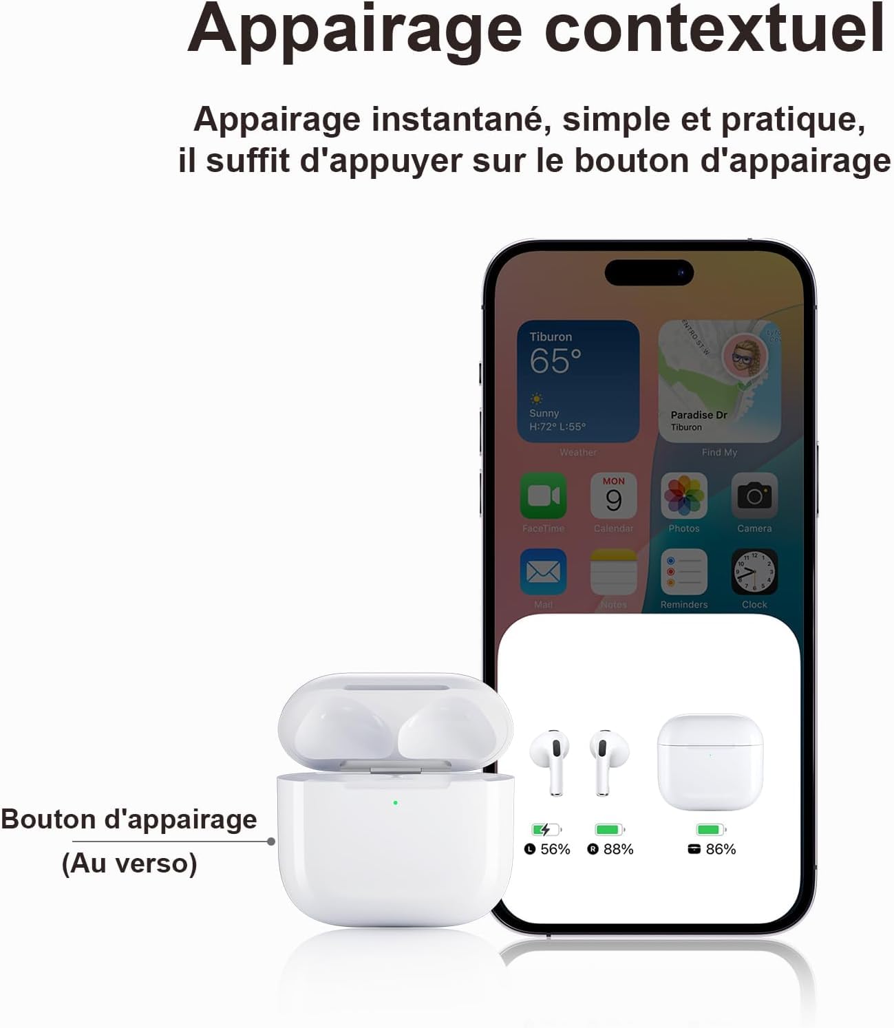 Étui de Chargement sans Fil Compatible AirPods 4, 450 mAh, Bluetooth