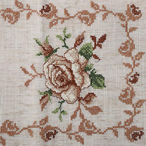 Image of MONKDECOR (O.F) Cut Work Cross-Stitch Embroidery Centre Table Runner (Size-16x33 Inches)- Gold & Brown Color