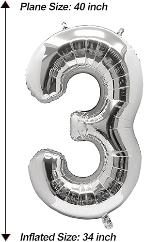 Miniatura 5 de AULE Globos grandes plateados de 40 pulgadas con el número 3, globos de helio de aluminio grandes del 0 al 9, decoraciones gigantes de fiesta de