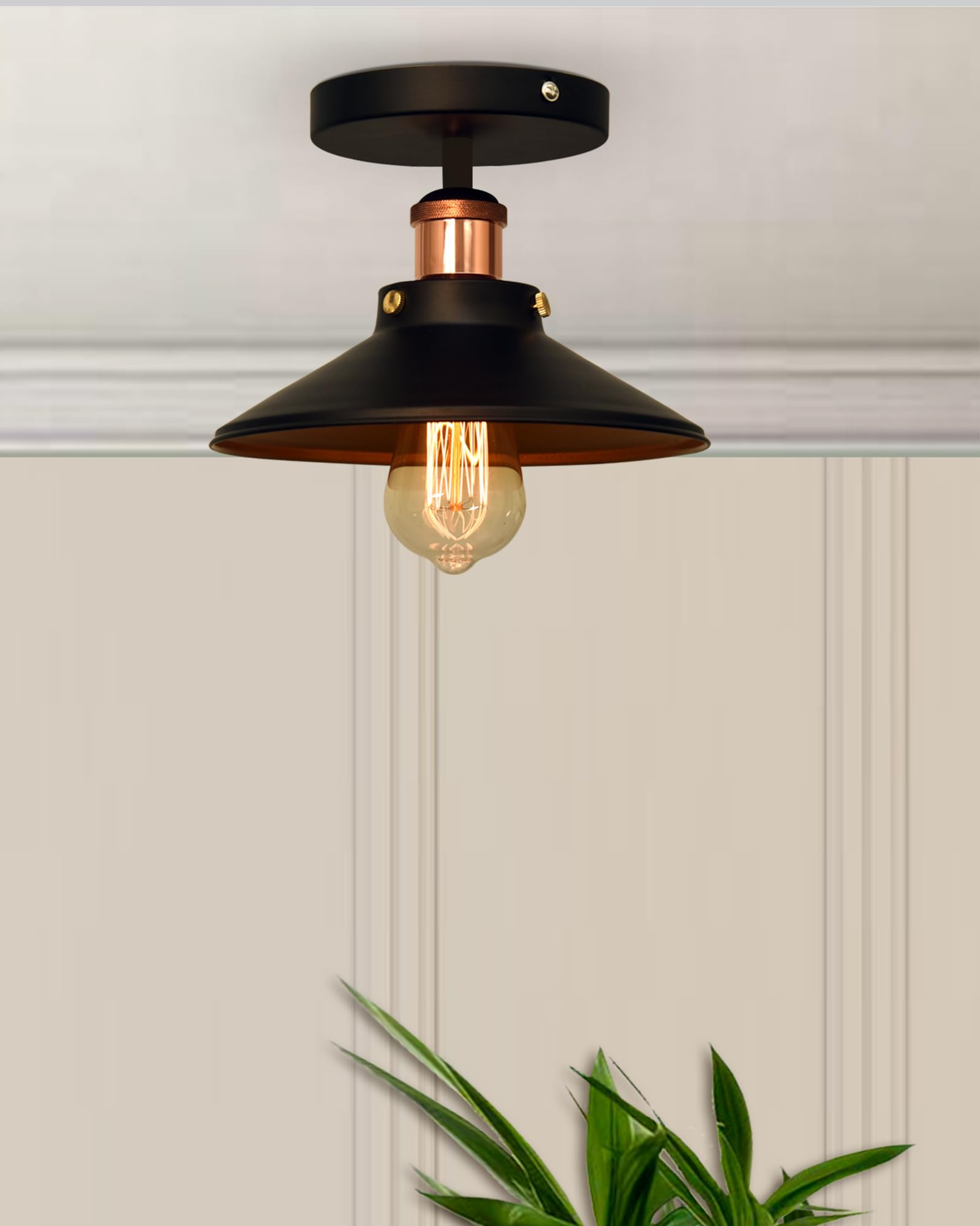 Homesake® Modern Farmhouse Semi Flush Mount Ceiling Light Black Hallway Light Fixture Ceiling Lamp Hung Metal Shade, Rose Gold, Cone Shade (Black)-image-4