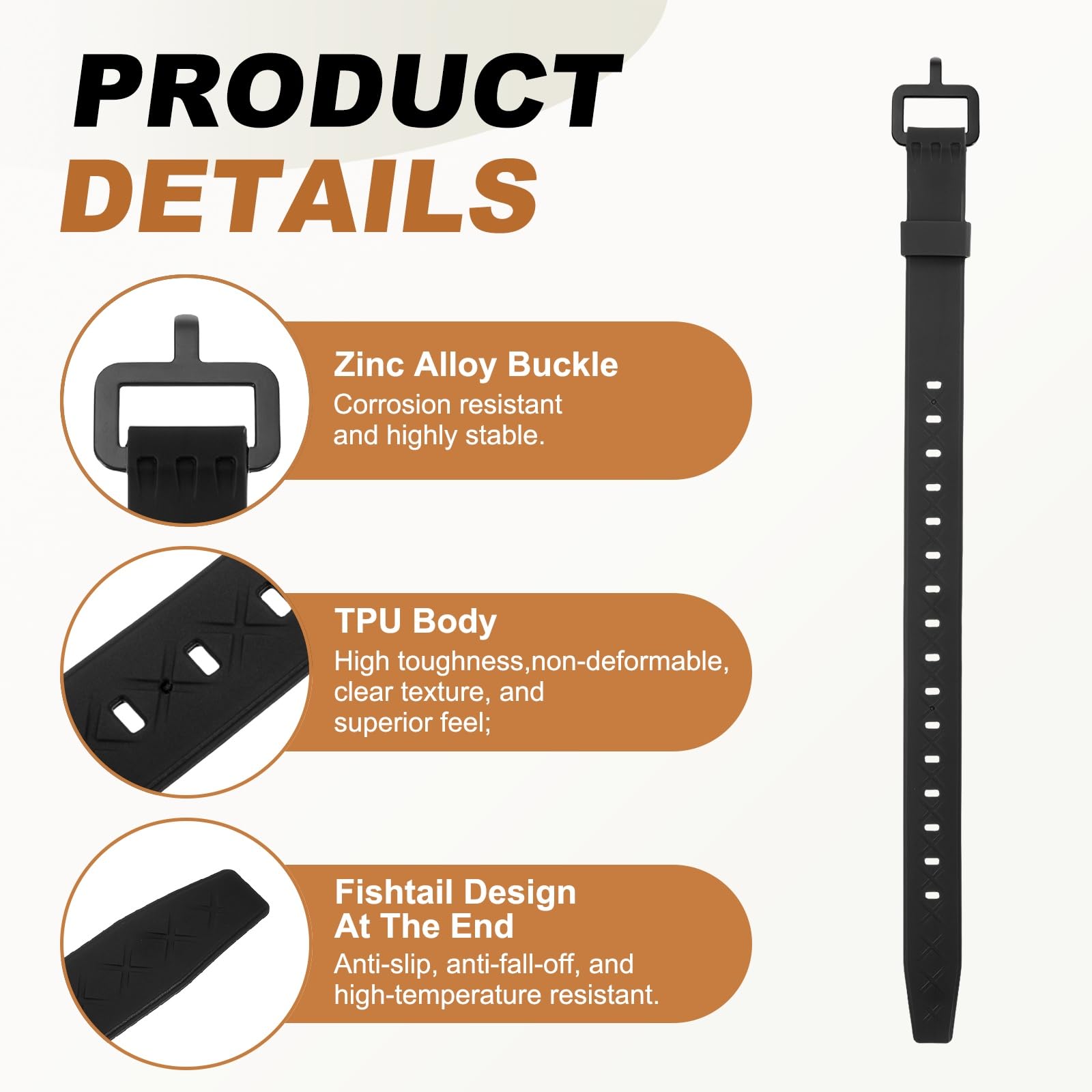 4 Pcs Silicone Tie Down Strap, 35cm / 14 inch Versatile Wear Resistant Silicone Securing Strap with Black Metal Buckle for Luggage Binding Outdoor Equipment Sorting,Black — view 3