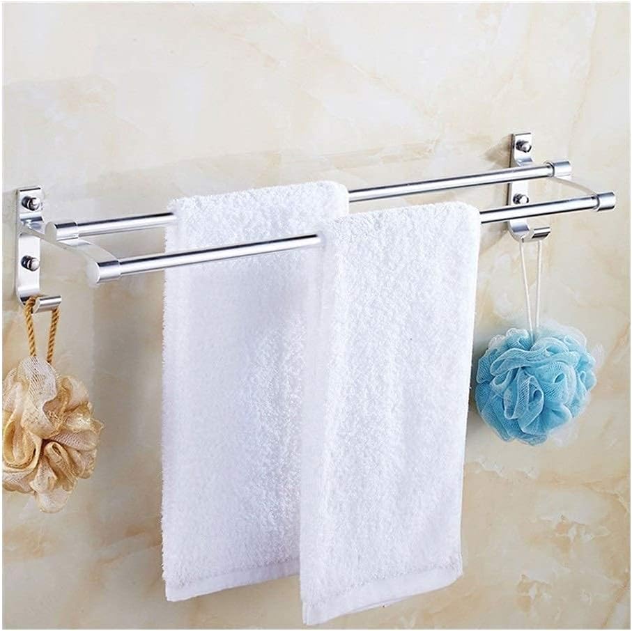 Towel Rail Bathroom Storage Shelf with Hooks Folding Towel Rack with Towel Rails Wall Mount Shower Caddy Basket for Dorm Kitchen 24in aw D-26 (Size : Single pole) (Double Poles)