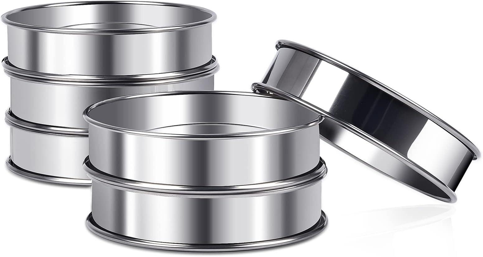 4inch English Muffin Rings, 6pcs Double Rolled Stainless Steel Crumpet Tart Rings for Baking