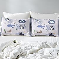Vista 5 de Juego de funda de edredón de animales lindos, tamaño King, funda de edredón con 2 fundas de almohada, diseño de pingüino y ballena ártica con 2