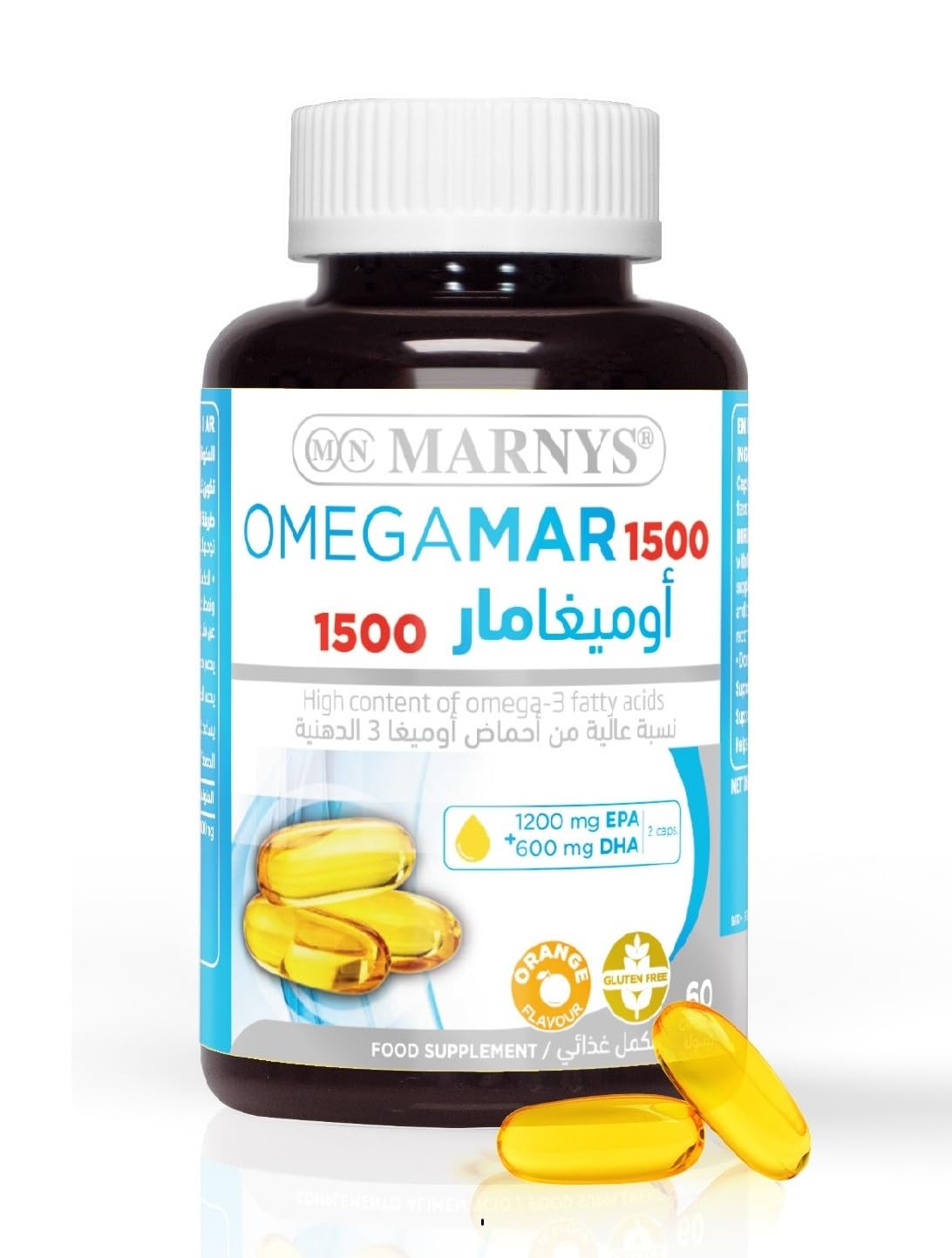 MARNYS Omegamar 1500 Fish Oil 60 Capsules, High-Strength Omega-3 with EPA & DHA plus Vitamin E, Marine Fatty Acid Food Supplement for Adults, Heart-Healthy Diet & Daily Wellbeing
