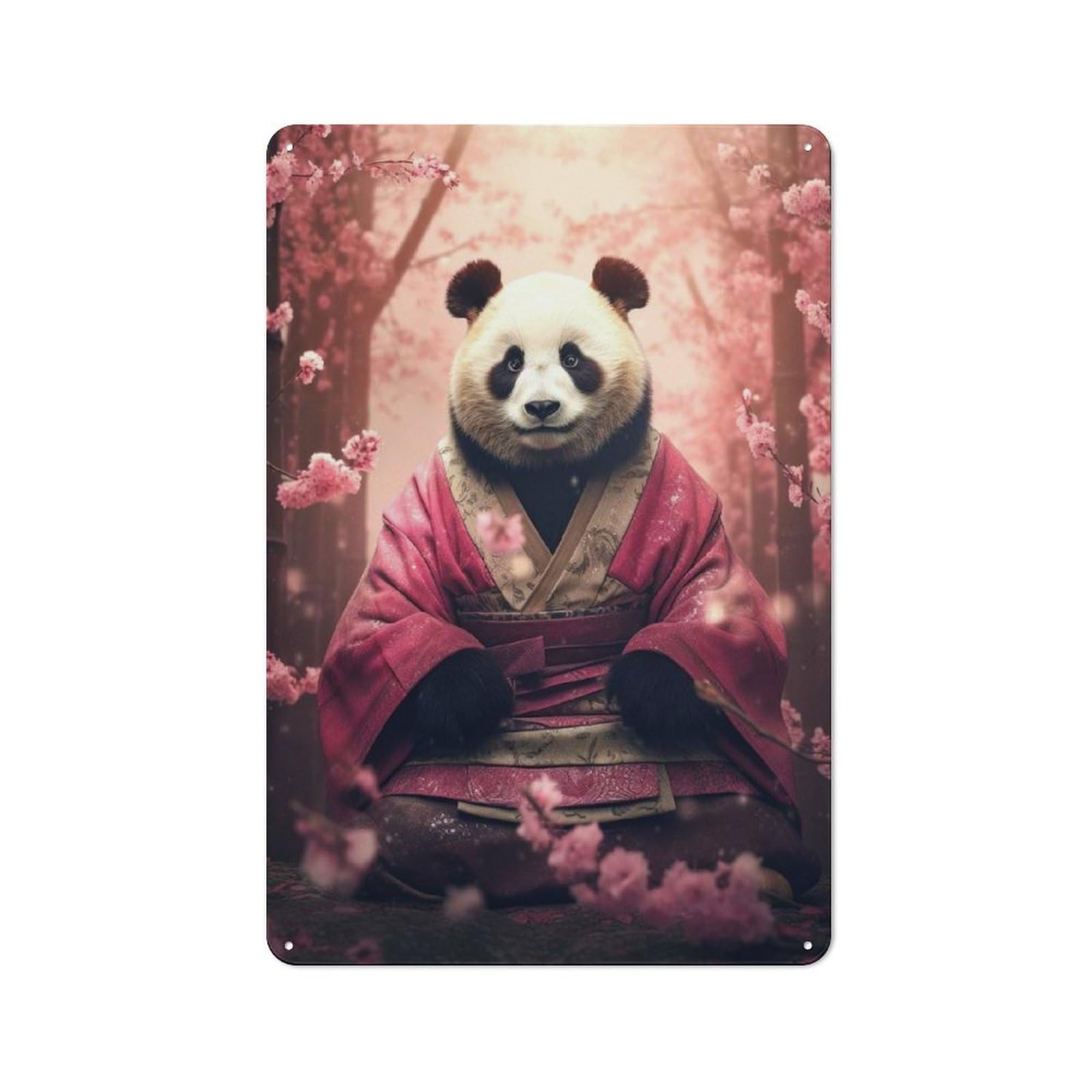 Tin Wall Plaque 30x20cm with Panda in Pink Kimono for Hobby Room Or Studio, for Updating Hobby Room And Studio after Moving
