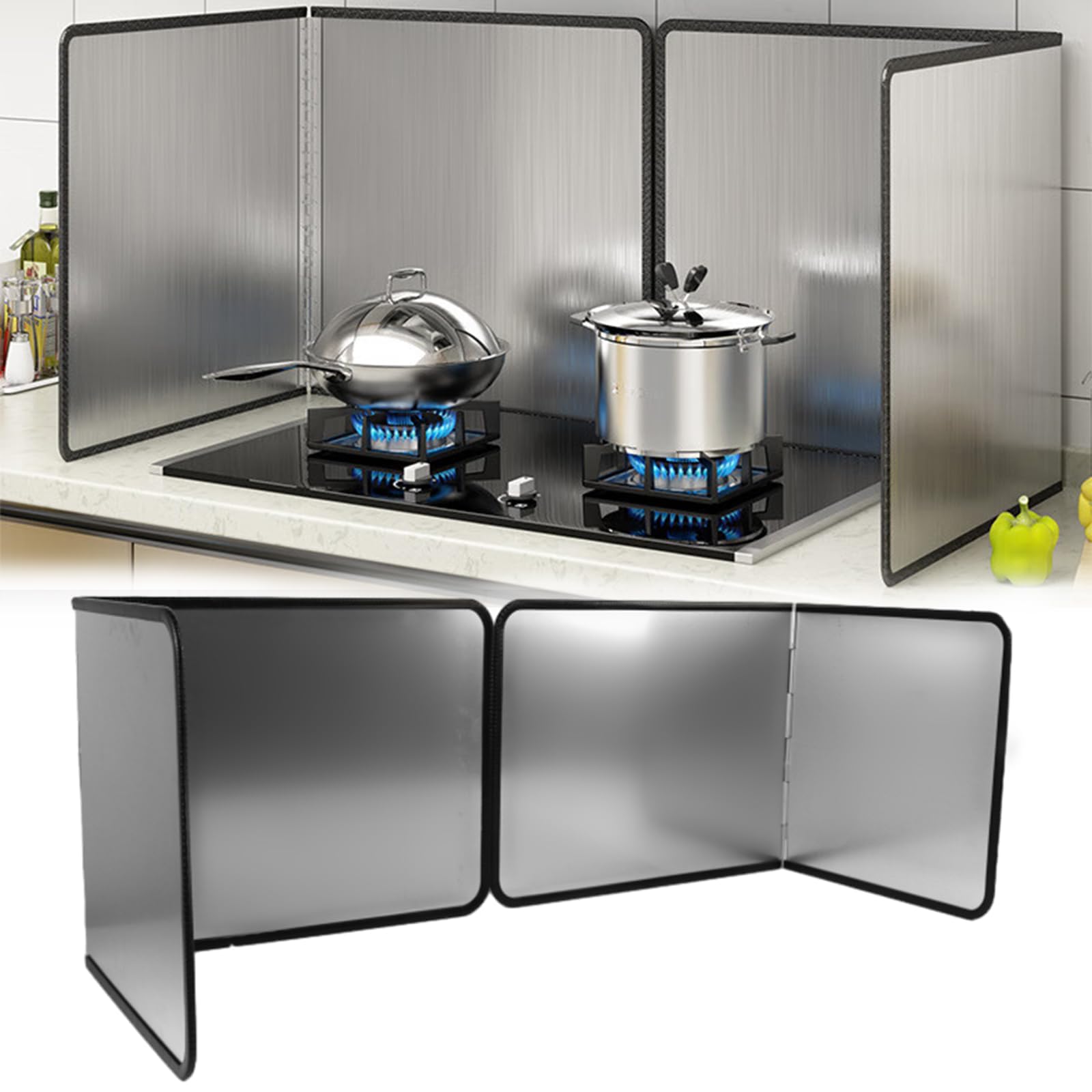 4 Sided Splatter Guard,Foldable Stainless Steel Oil Splatter Screens, Oil Splash Insulation, Oil Splatter Guard Stove Heat Insulation Board, (L: 15" x W: 11.5" x H: 12" x 2Pcs)