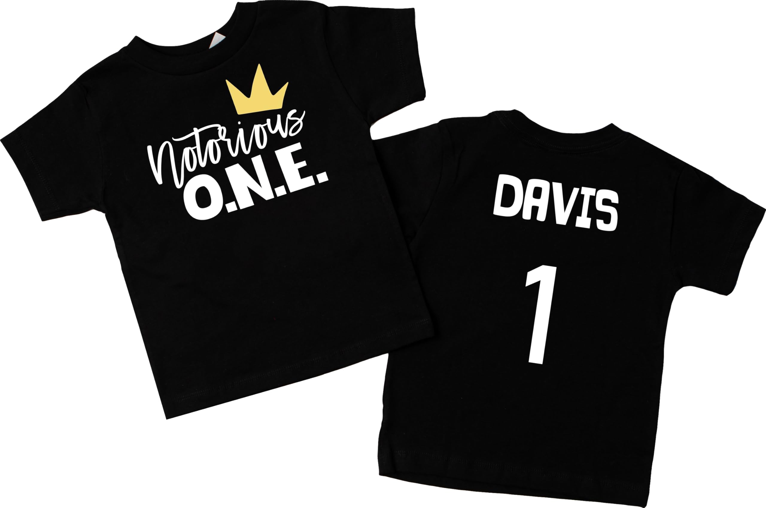Notorious ONE First Birthday Personalized Short Sleeve T-Shirt for Infant and Toddler Boys with Hip Hop Theme (12-18mo, Black)