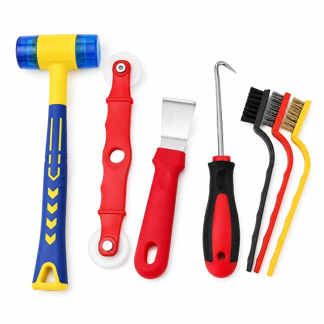 6PCS Glazing Tool Kit with Rubber Hammer, Glazing Hammer, Gasket Hook, Roller, Scraper & Brush – Versatile Glazing Tools for Windows & More