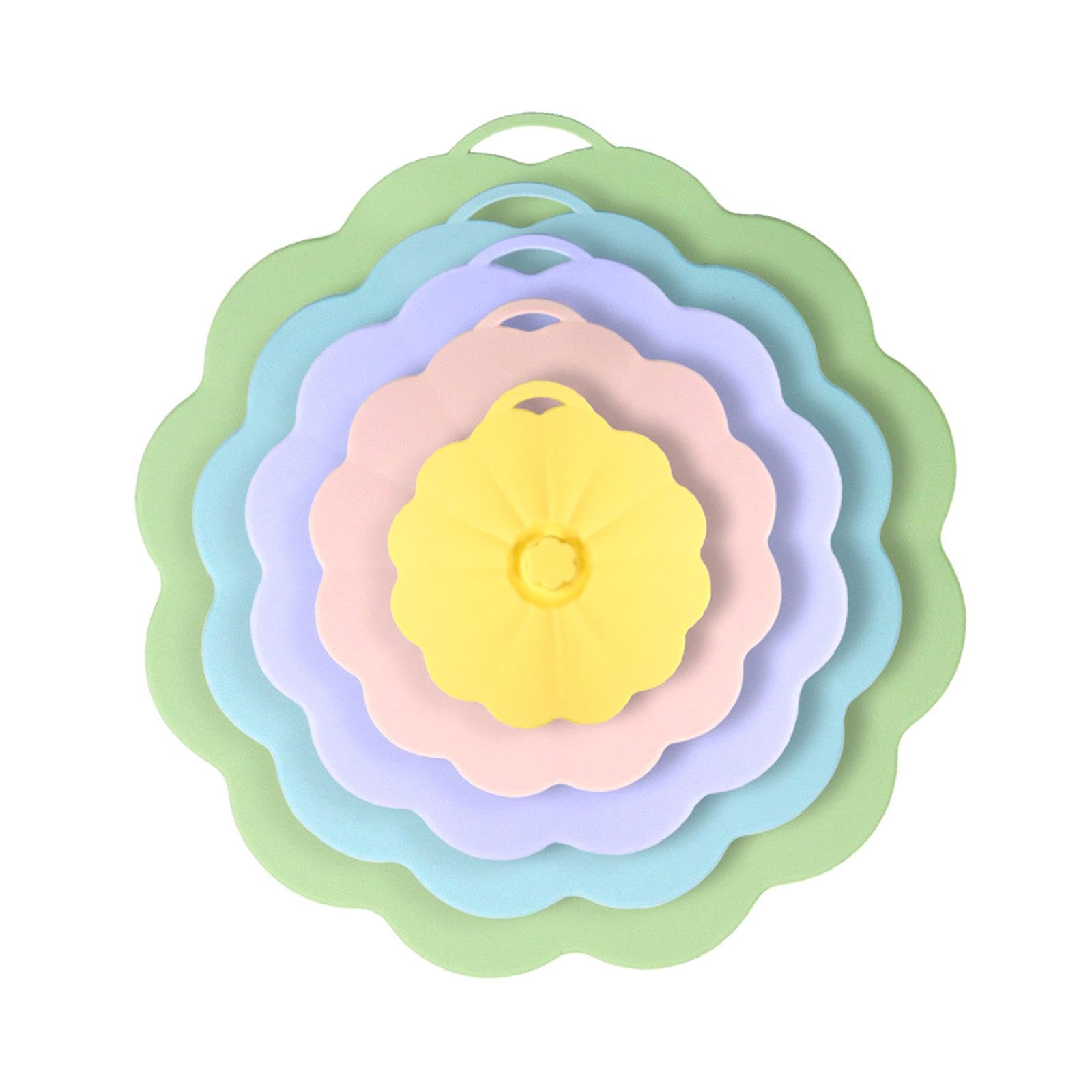 5 Pezzi Coperchi in Silicone Coperchi Antischizzo Microonde Coperchi Salvafreschezza Riutilizzabili Resistenti Calore Adatti per Pentole Ciotole Piatt, Multicolore