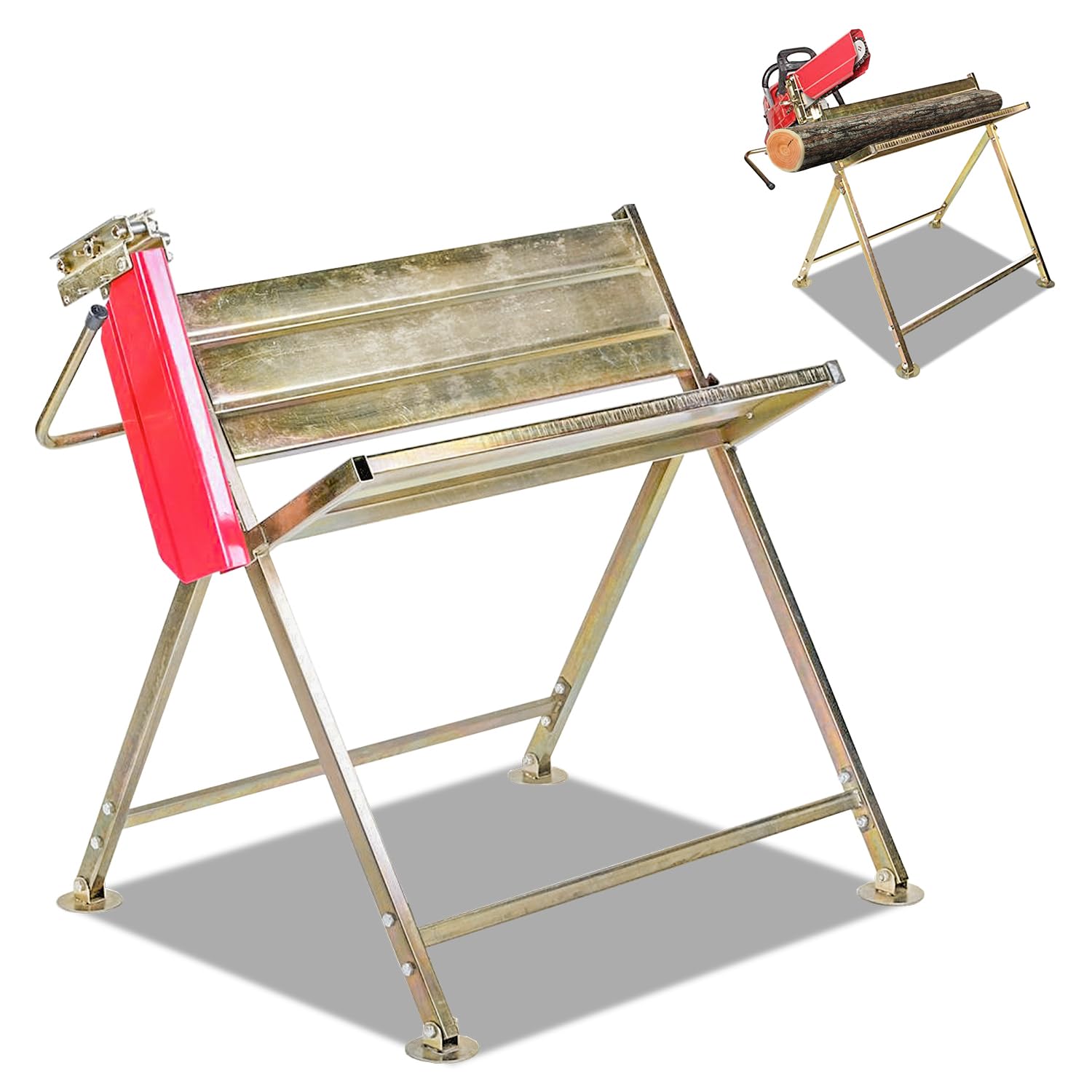 Caballete con soporte para motosierra, protector de cadena, soporta hasta 150 kg, caballete para motosierras, 81 x 72 x 78,5 cm, caballete plegable, adecuado para talleres de aserradero