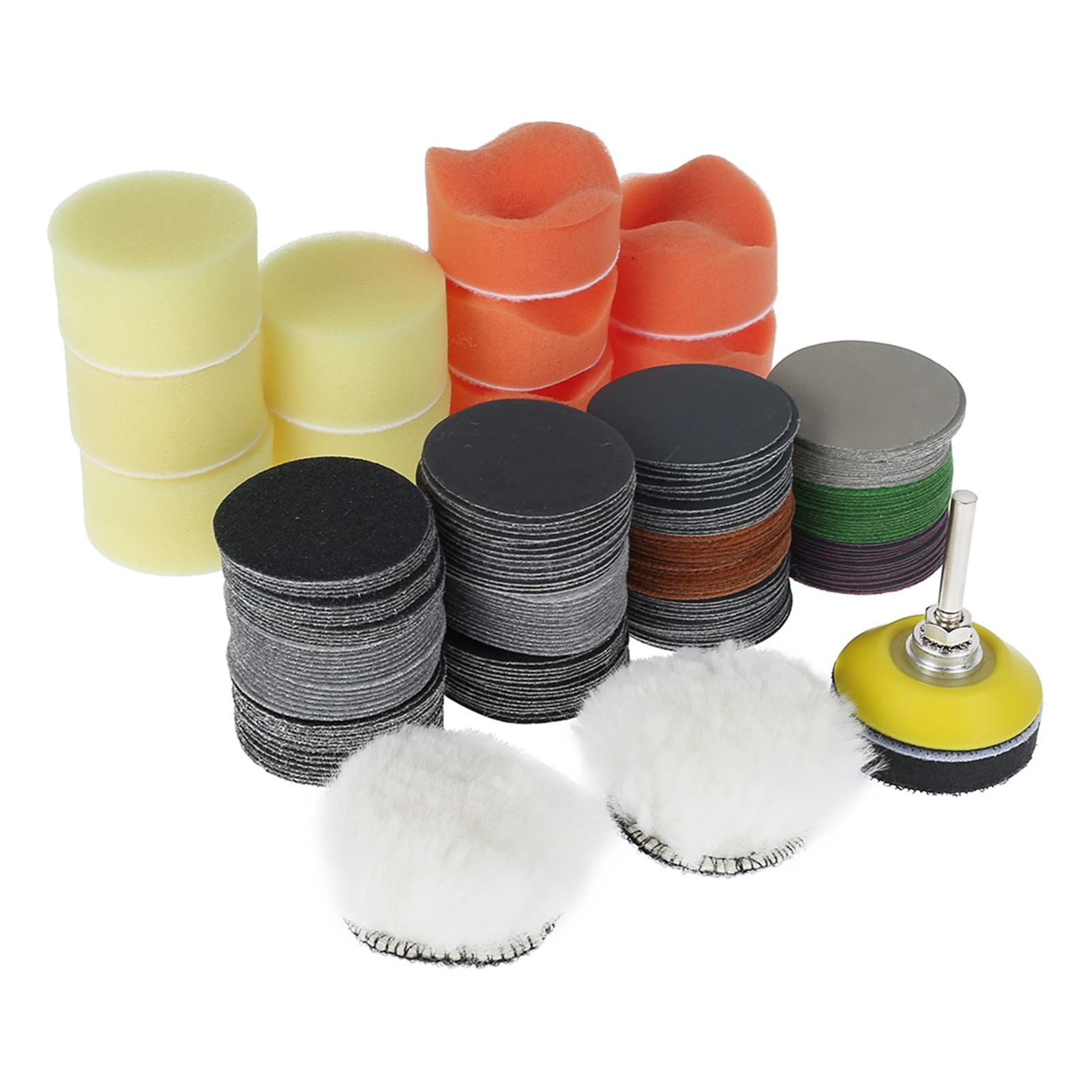Papel de lija abrasivo ZSBLXHHJD 195 piezas 2 pulgadas Pulido de coches Pad Pad Kit Sandpaper Lijado Lijado Sandpaper Pulper Pad Paper de lija + Conjunto de papel de lija (Color : 195pieces)