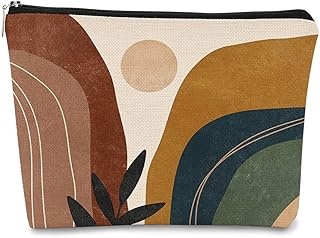Boho Sun Tropical Leaf Mountains Makeup Bag,Abstract Boho Nature Landscape Modern Cosmetic Bag Best Gift Idea for Boho Lovers Teen Girls Women Sister Her,Boho Travel Makeup Bag