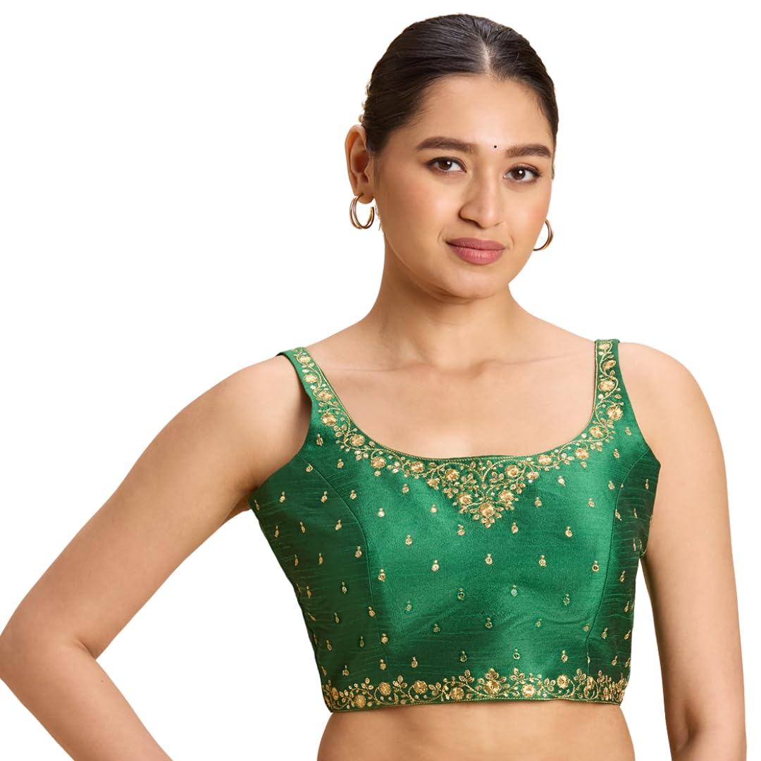studio shringaar Faux Raw Silk Embroidered Sleeveless Padded Saree Blouse-picture-28