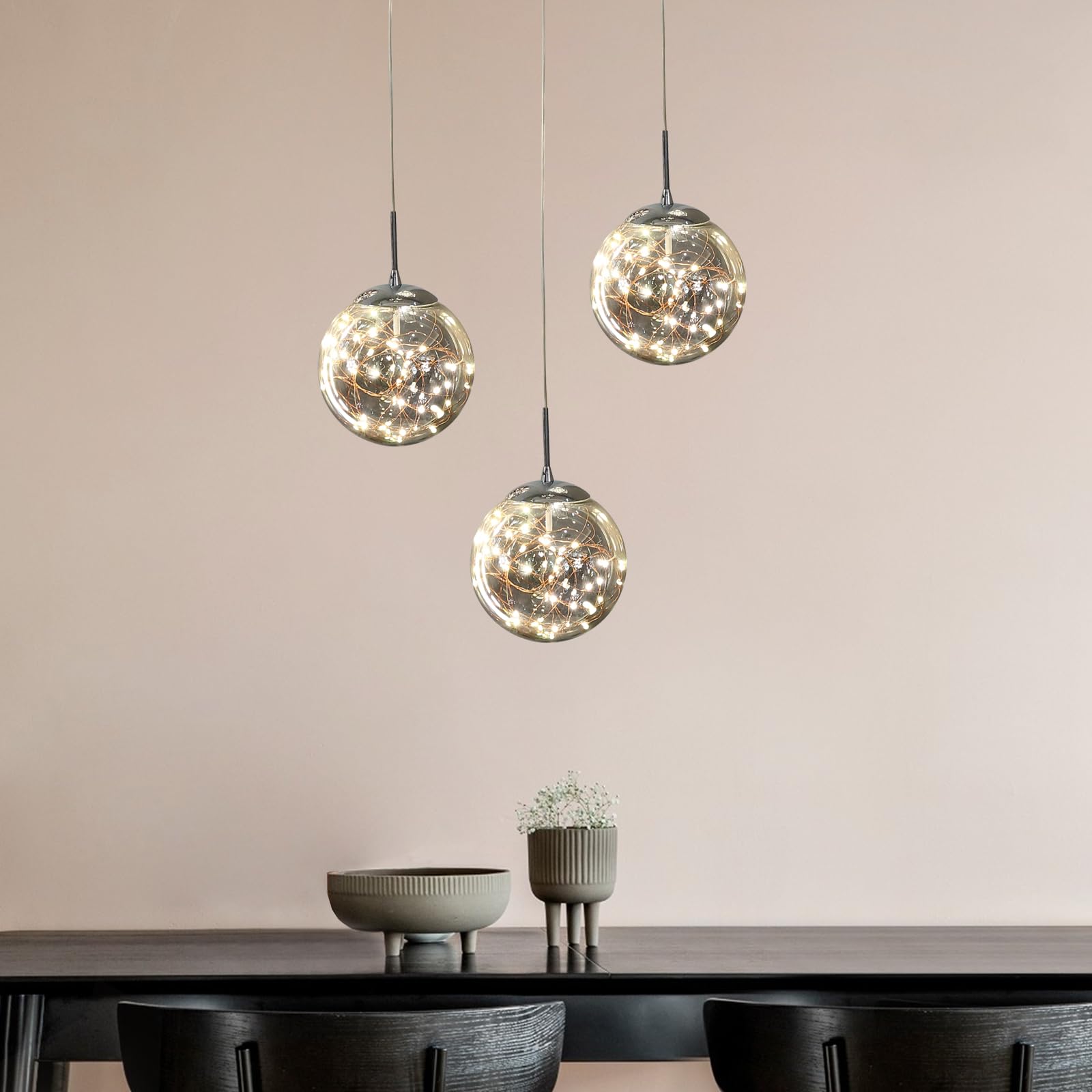 Pendant Lights Modern Crystal Chandeliers Hanging Light Fixture for Kitchen Island Sphere Pendant Light,Adjustable Chandelier for Dining Room,Foyer,Living Room Entryway