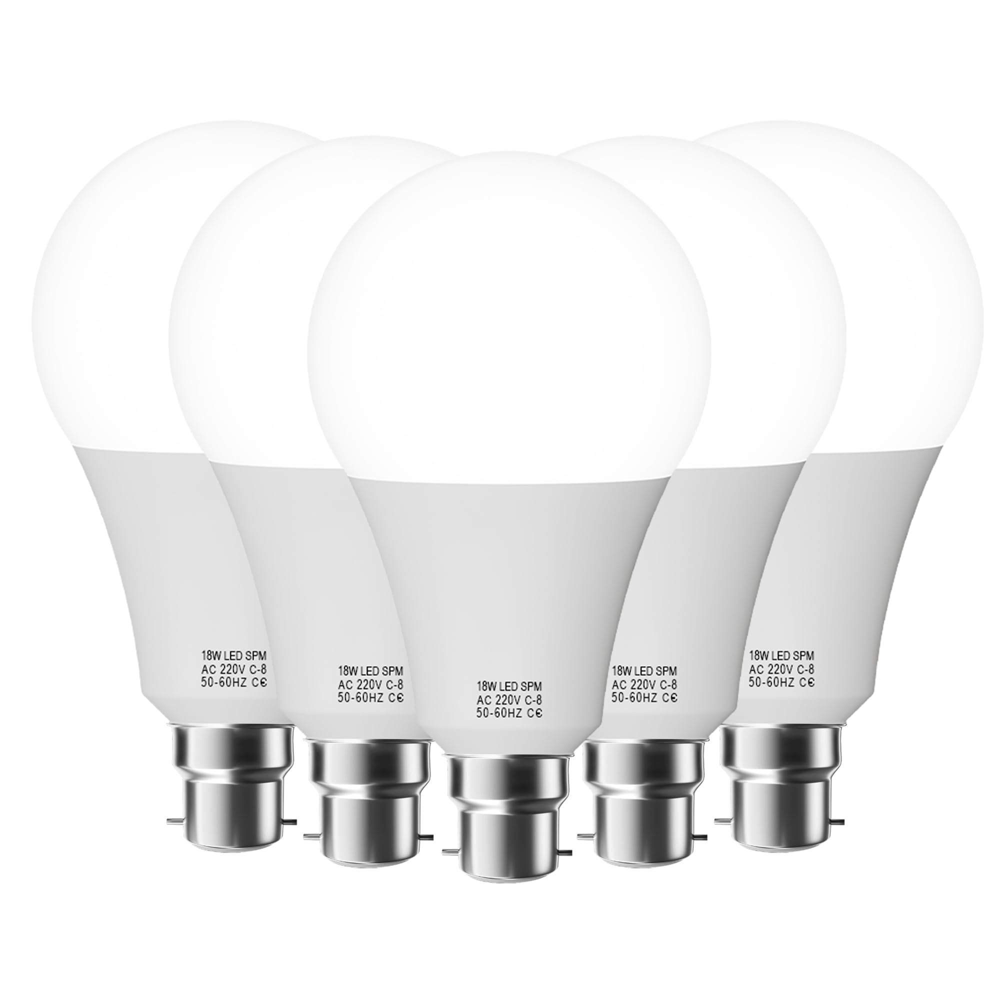 Pack 5, LED B22 A60 Light Bulbs, 18W (100W Equivalent) Cool White 6500K Non-Dimmable 1806 Lumens BC Bayonet GLS Super Bright Golf Ball Energy Saving Light Bulbs for Home Decorations Energy Class A+
