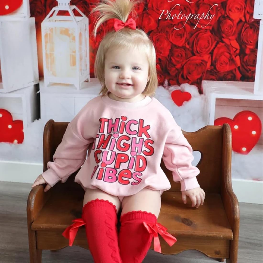 Lamuusaa Newborn Baby Girl Boy Valentines Day Outfit Letter Embroidery Romper Shirts Oversized Sweatshirt 0-18M (Pink, 0-3 Months)